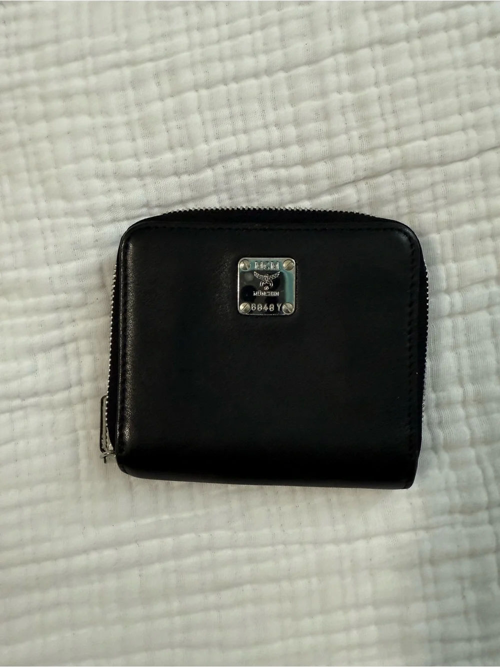 MCM White and Black Logo Zip Wallet